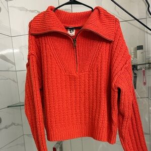 Free people Cozy Half-Zip Red Ribbed Sweater